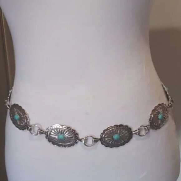 Flower Turquoise style Chain concho Waist Belt nwot - Picture 2 of 5
